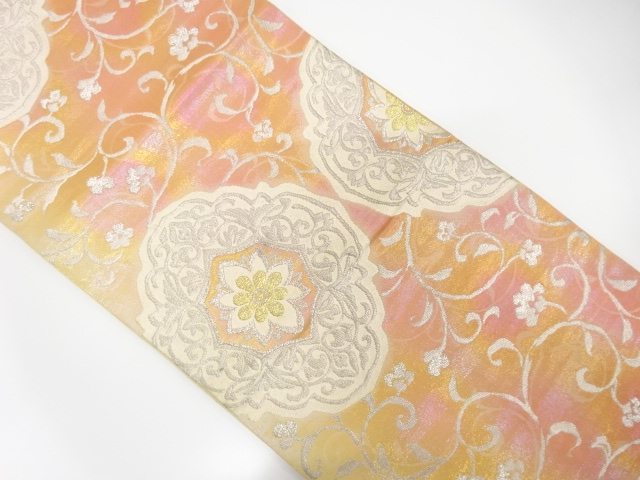 JAPANESE KIMONO / ANTIQUE FUKURO OBI / SILK / WOVEN FLOWER CREST